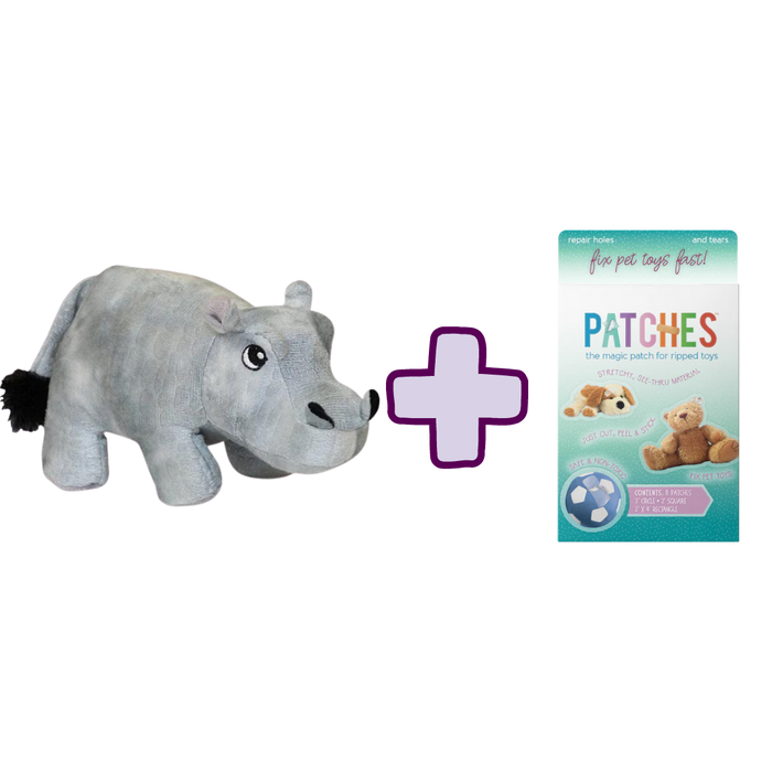 SnugArooz Hank the Hippo Plush Dog Toy + Patches