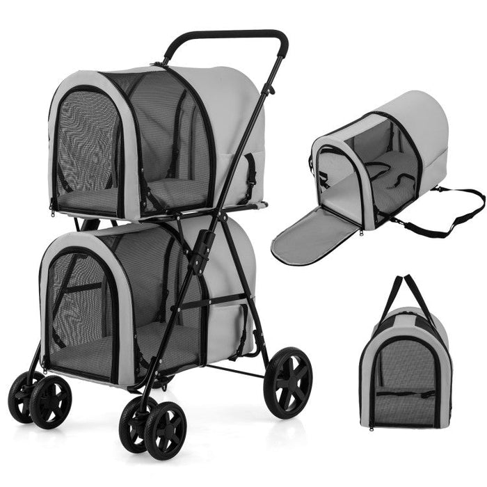 Furr Baby Gifts 4-in-1 Double Pet Stroller with Detachable Carrier and Travel Carriage