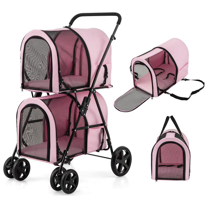 Furr Baby Gifts 4-in-1 Double Pet Stroller with Detachable Carrier and Travel Carriage