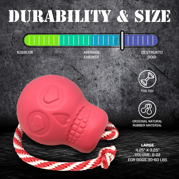 SodaPup USA-K9 Skull Durable Rubber Chew Toy, Treat Dispenser, Reward Toy, Tug Toy, and Retrieving Toy - Pink