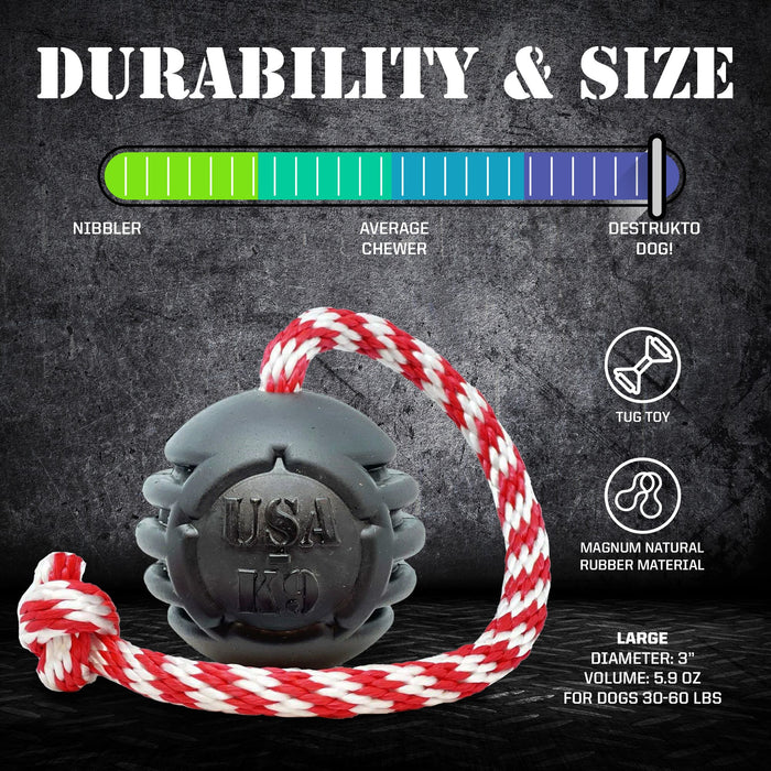 SodaPup USA-K9 Magnum Black Stars and Stripes Ultra-Durable  Rubber Chew Toy, Reward Toy, Tug Toy, and Retrieving Toy - Black