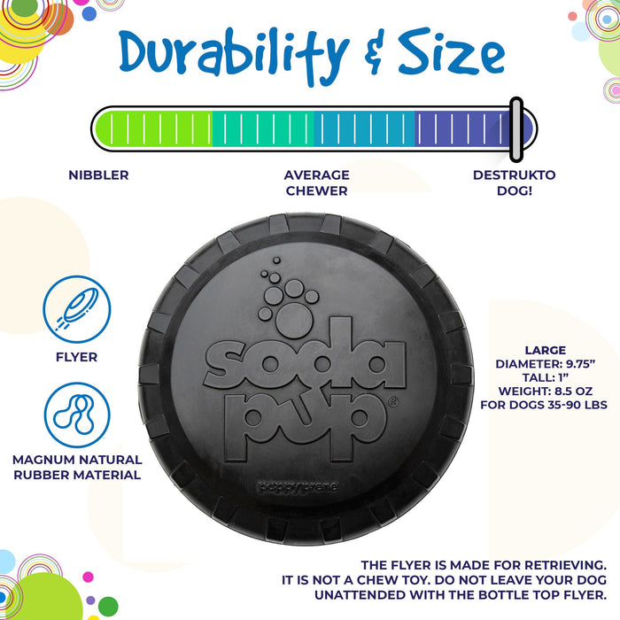 SodaPup Magnum Bottle Top Flyer Ultra Durable Rubber Retrieving Frisbee - Large - Black