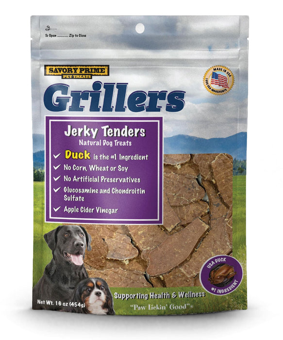 Savory Prime Grillers Jerky Tenders Dog Treats Duck 16 oz