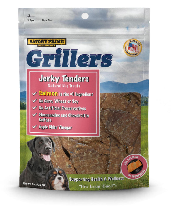 Savory Prime Grillers Jerky Tenders Dog Treats Salmon 8 oz