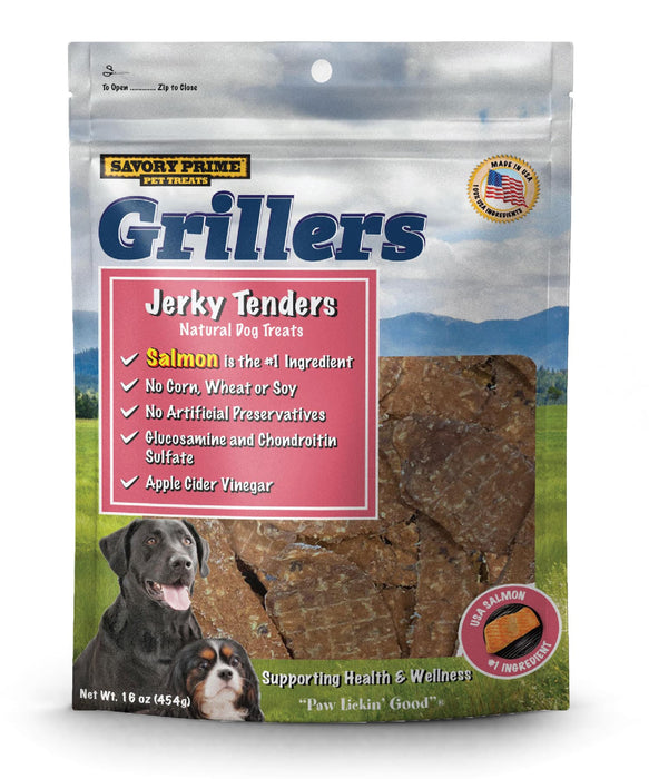 Savory Prime Grillers Jerky Tenders Dog Treats Salmon 16 oz