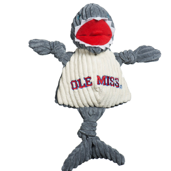 HuggleHounds NCAA Ole Miss (U. of Mississippi), Tony Land Shark Knottie® Plush Dog Toy