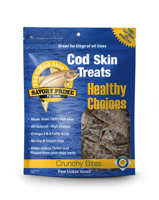 Savory Prime Cod Skin Crunchy Bites Dog Treats 8 oz