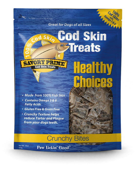 Savory Prime Cod Skin Crunchy Bites Dog Treats 16 oz