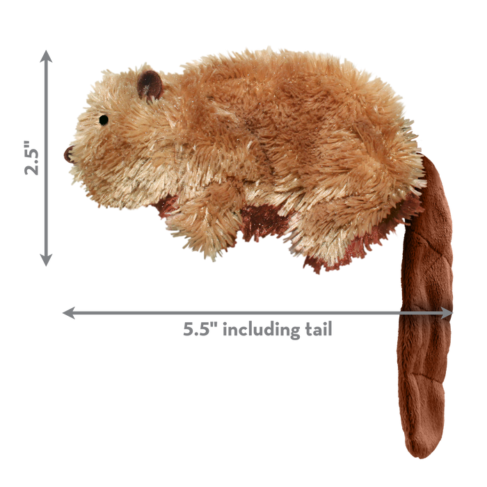 Plush toy beaver with measurements on a white background