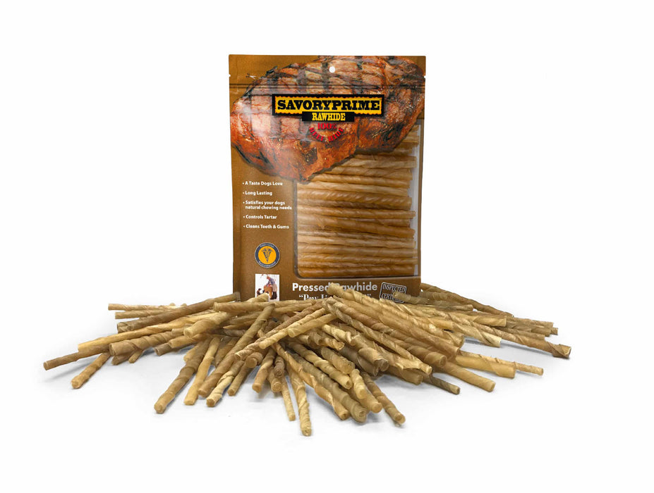 Savory Prime Pressed Rawhide Twist Sticks Natural Dog Treats 5 in (Pack of 20)