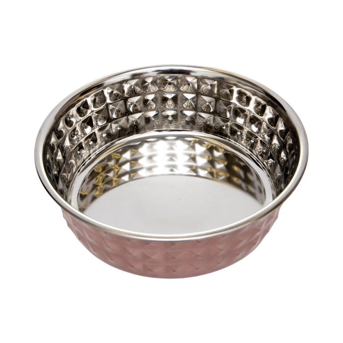Country Living Set of 2 Hammered Stainless Steel Dog Bowls – Ideal for Extra Large Breeds – Rose Quartz/64oz