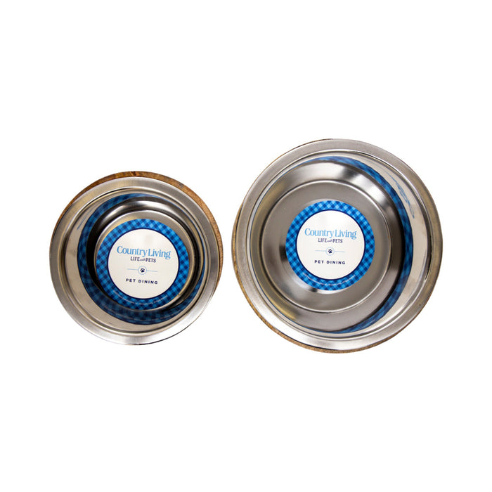 Country Living Stainless Steel Dog Bowl with Cylindrical Mango Wood Holder