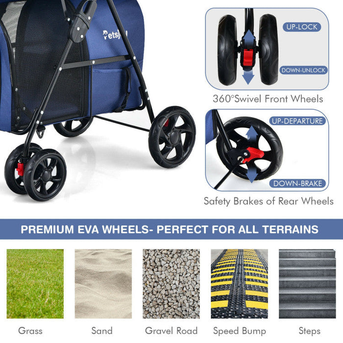 Furr Baby Gifts 4-in-1 Double Pet Stroller with Detachable Carrier and Travel Carriage