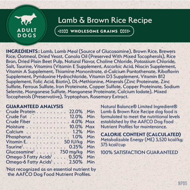 Natural Balance Pet Foods Limited Ingredient Dry Dog Food Lamb & Brown Rice 12lb