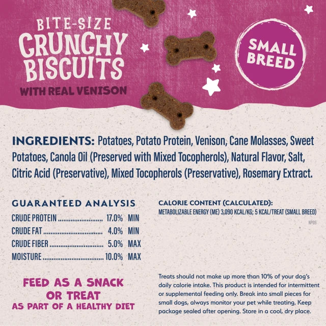 Natural Balance Pet Foods Rewards Bite-Size Crunchy Biscuits Small Breed Dog Treats Venison 8oz