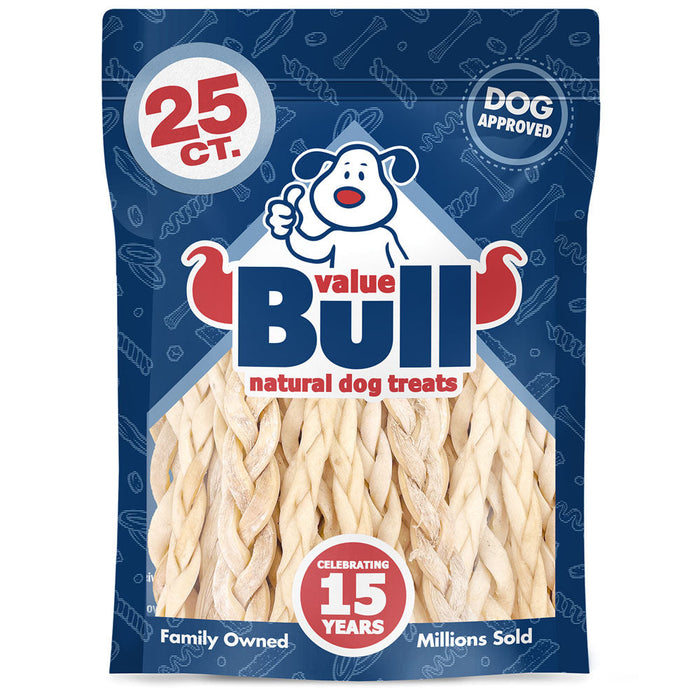 Value Pet Supplies ValueBull Beef Cheek Braids, Long Lasting Dog Chews, 5-6 Inch, 25 Count