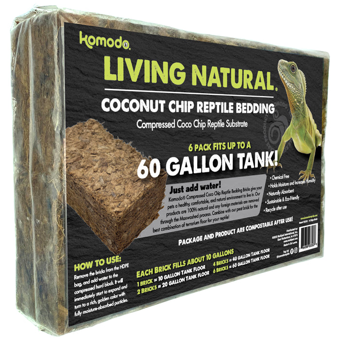 Komodo Living Natural Coconut Chip Reptile Bedding Brick 6pk