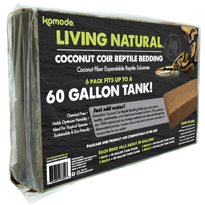 Komodo Living Natural Coconut Coir Reptile Bedding Brick 6pk