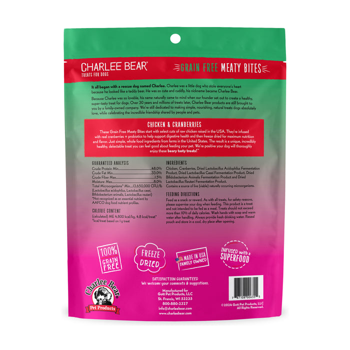 Charlee Bear Meaty Bites Dog Treats Chicken with Cranberries 2.25oz