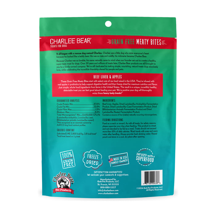 Charlee Bear Meaty Bites Dog Treats Beef Liver with Apple 2.25oz