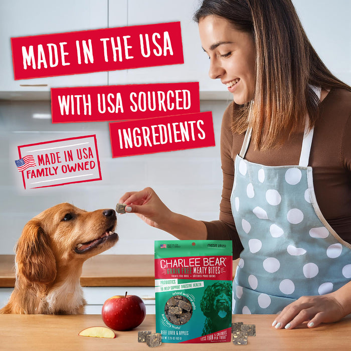 Charlee Bear Meaty Bites Dog Treats Beef Liver with Apple 2.25oz