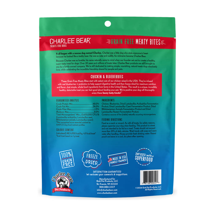 Charlee Bear Meaty Bites Dog Treats Chicken with Blueberries 2.25oz