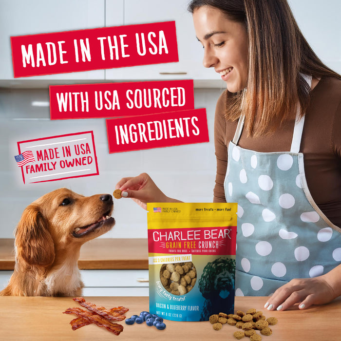 Charlee Bear Grain Free Crunch Dog Treats Bacon & Blueberry 8oz