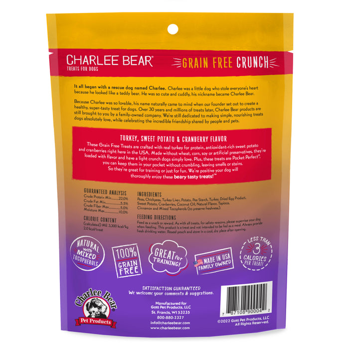 Charlee Bear Grain Free Crunch Dog Treats Turkey, Sweet Potato & Cranberry 8oz