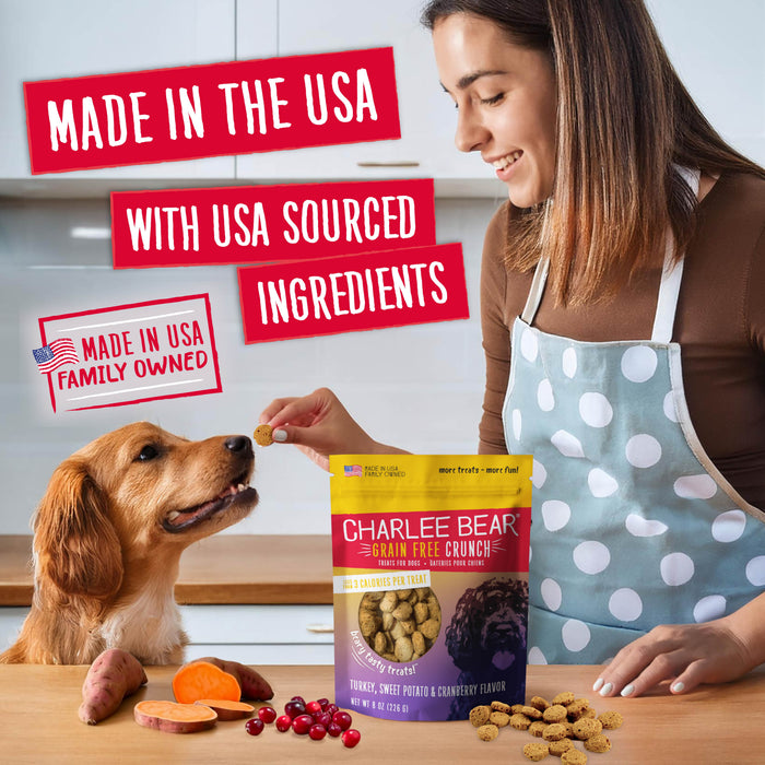 Charlee Bear Grain Free Crunch Dog Treats Turkey, Sweet Potato & Cranberry 8oz