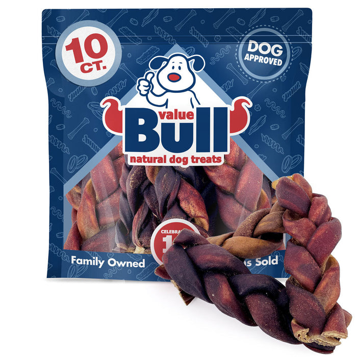 Value Pet Supplies ValueBull USA Collagen Braid Beef Large Dog Chews, Jumbo 6 Inch 10 Count