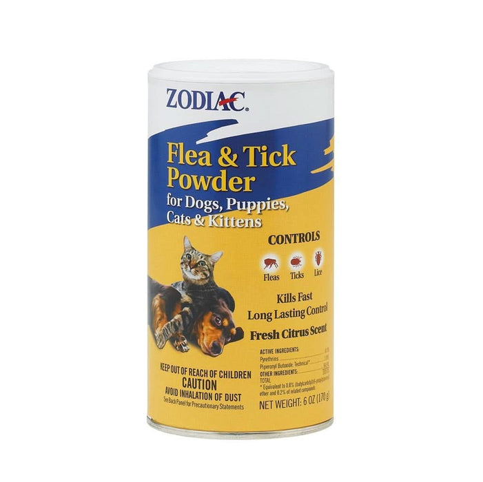 Zodiac Flea and Tick Powder for Dogs and Cats 6 Oz
