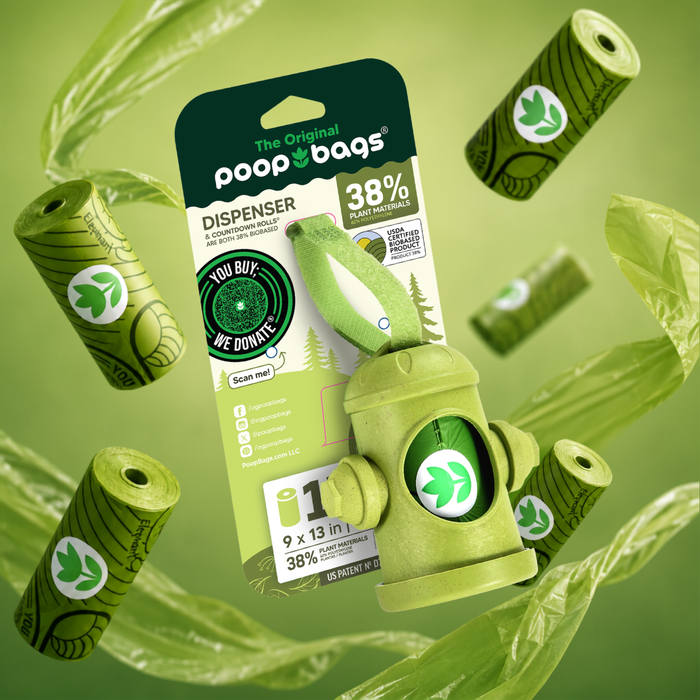 The Original Poop Bags Hydrant Dispenser + Leash Roll Poop Bags