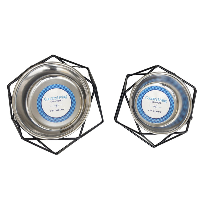 Country Living Elevated Single Dog Bowl Feeder – Geometric Design with Removable Stainless Steel Bowl