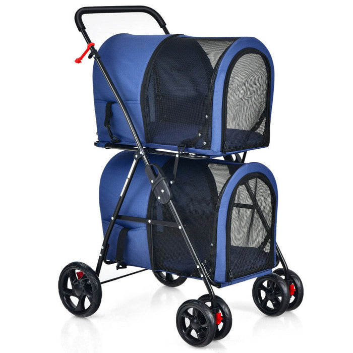 Furr Baby Gifts 4-in-1 Double Pet Stroller with Detachable Carrier and Travel Carriage