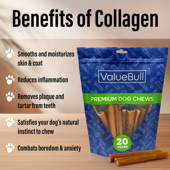 Value Pet Supplies ValueBull Buffalo Collagen Sticks for Dogs, 6 Inch Super Jumbo Chews, Natural Long-Lasting Dog Treats, 50 Count
