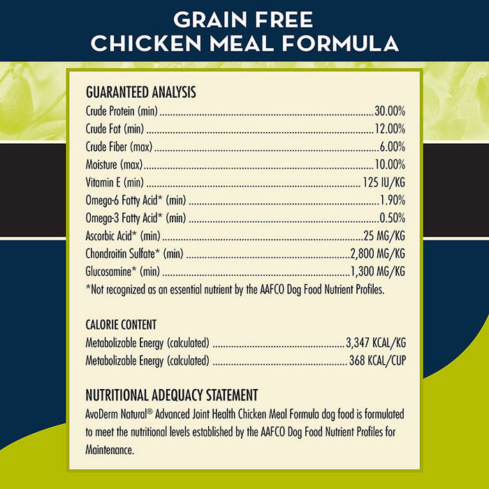 AvoDerm Natural Advanced Joint Health Chicken Meal Formula - Grain Free Adult Dry Dog Food 24 lb