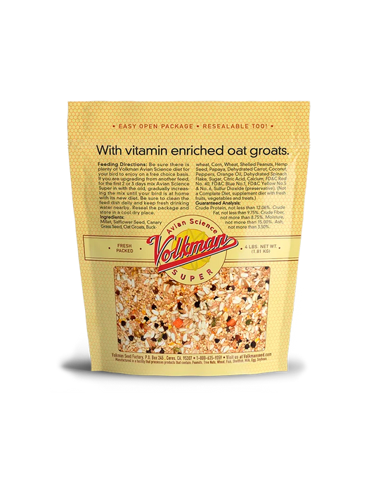 Volkman Seed Company Avian Science Super Cockatiel Bird Treat without Sunflower Seed 4 lb