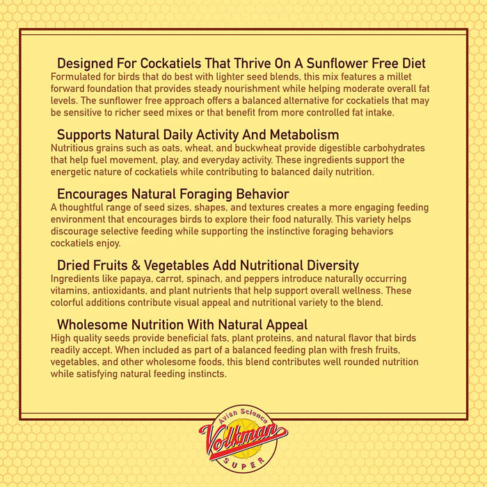 Volkman Seed Company Avian Science Super Cockatiel Bird Treat without Sunflower Seed 40 lb