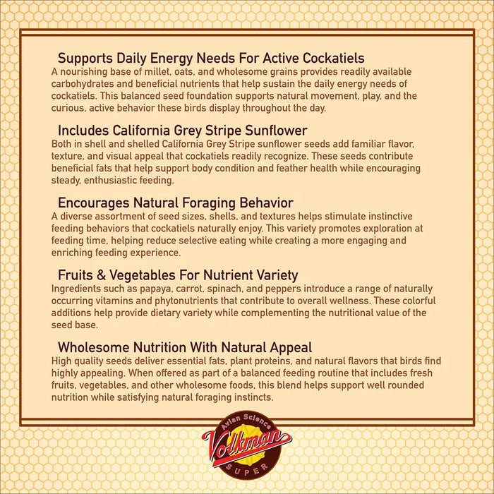 Volkman Seed Company Avian Science Super Cockatiel Bird Treat with Sunflower Seed 4 lb