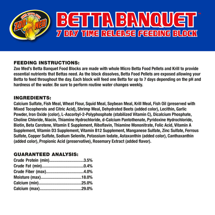 Zoo Med Betta Banquet 7 Day Release Fish Feeding Block 0.3 oz