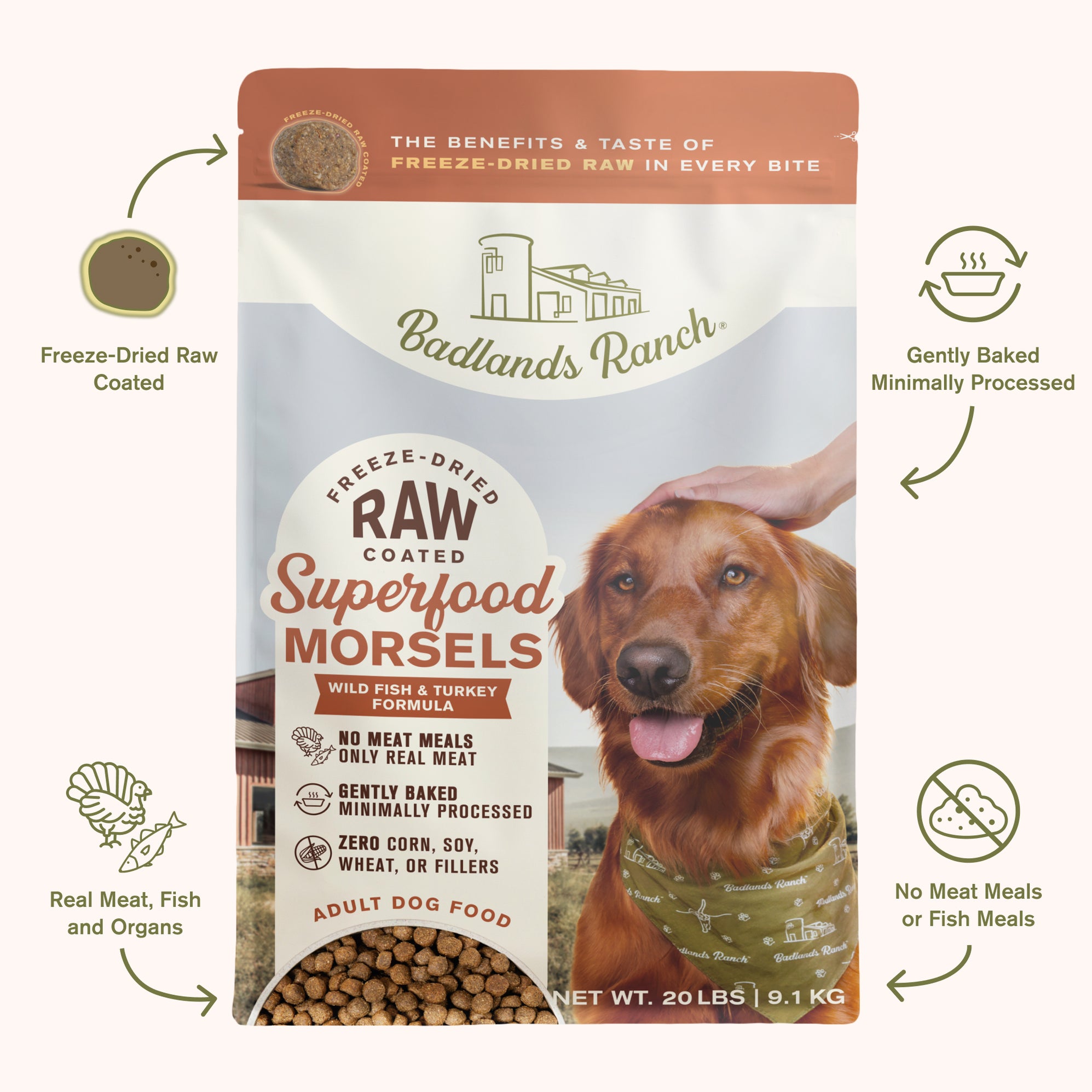 Badlands Ranch SFC Raw Coated Morsels Wild Fish 20lb — AnimalWiz.com