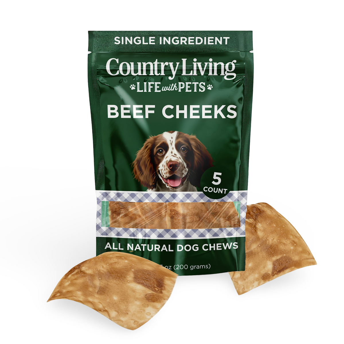 Country Living 4” x 4” Beef Cheek Chip Dog Treats – Chicken Flavor – 5 ...