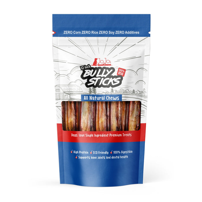 All-Natural Beef Bully Stick Dog Treats, Single Ingredient Dog Chews – 12-Inch Jumbo (2-Pack)