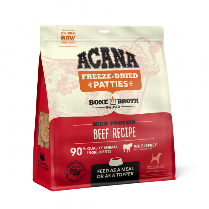 ACANA Freeze Dried Dog Food & Topper, Grain Free, High Protein,  Fresh & Raw Animal Ingredients, Ranch Raised Beef Recipe, Patties