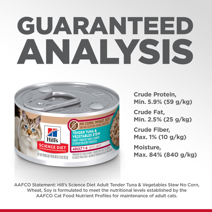 Hill's Science Diet No Corn, Wheat, or Soy Tender Tuna & Vegetables Adult Wet Cat Food