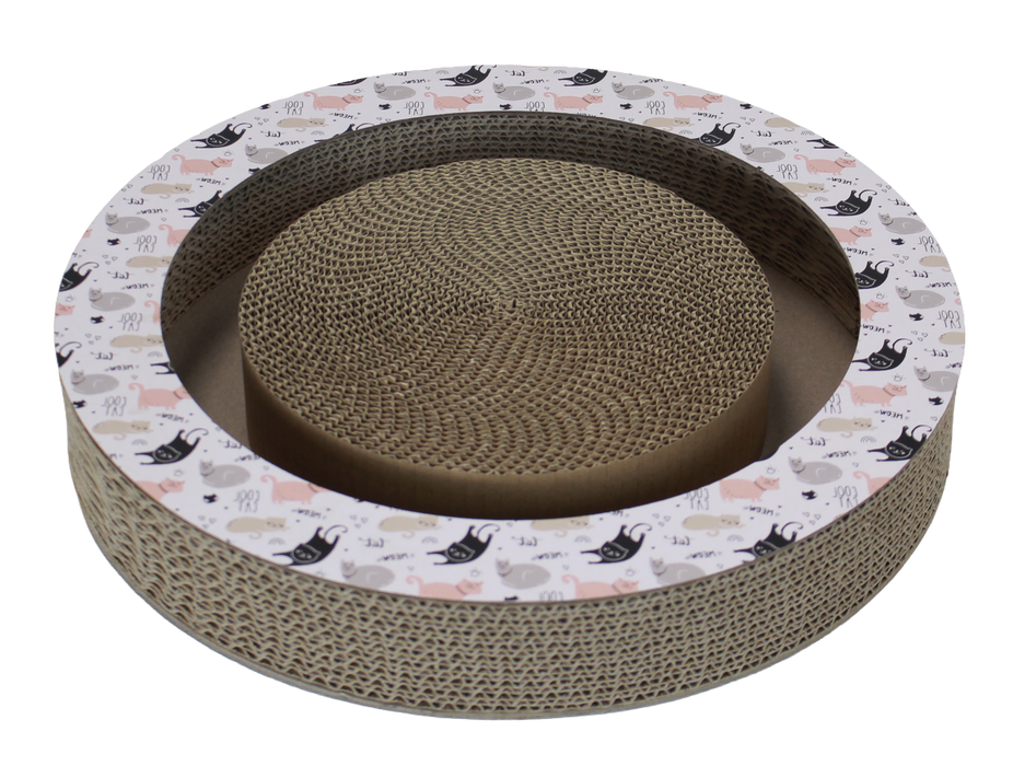 A&E Cage Company Pampurred Paws Round Cat Scratcher with Track Ball 13.19"x13.19"x2" (Chase and Scratch)