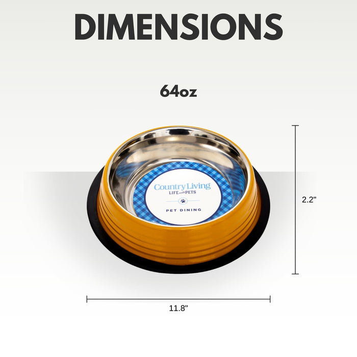 Country Living Set of 2 Ribbed Non-Slip Pet Bowls – Golden Yellow
