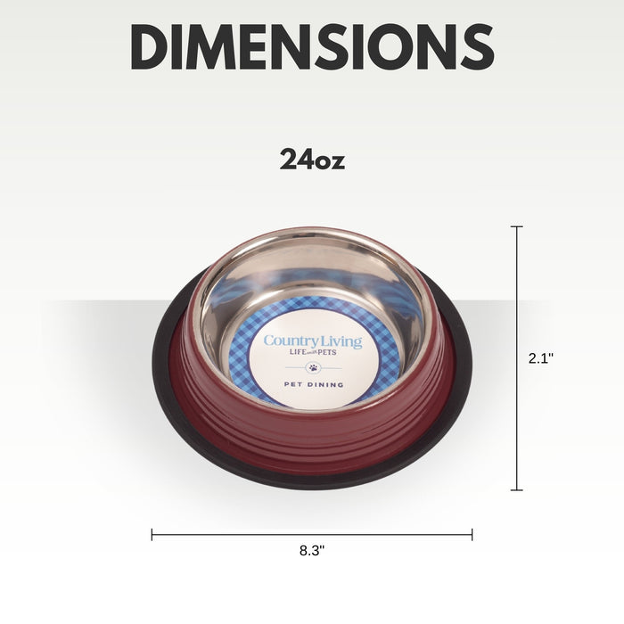 Country Living Set of 2 Ribbed Non-Slip Pet Bowls – Merlot Red