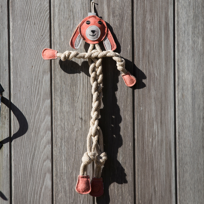 HuggleHounds Bitsy Bunny Natural Rope Knottie® Dog Toy, Large (9mm Rope Diameter)