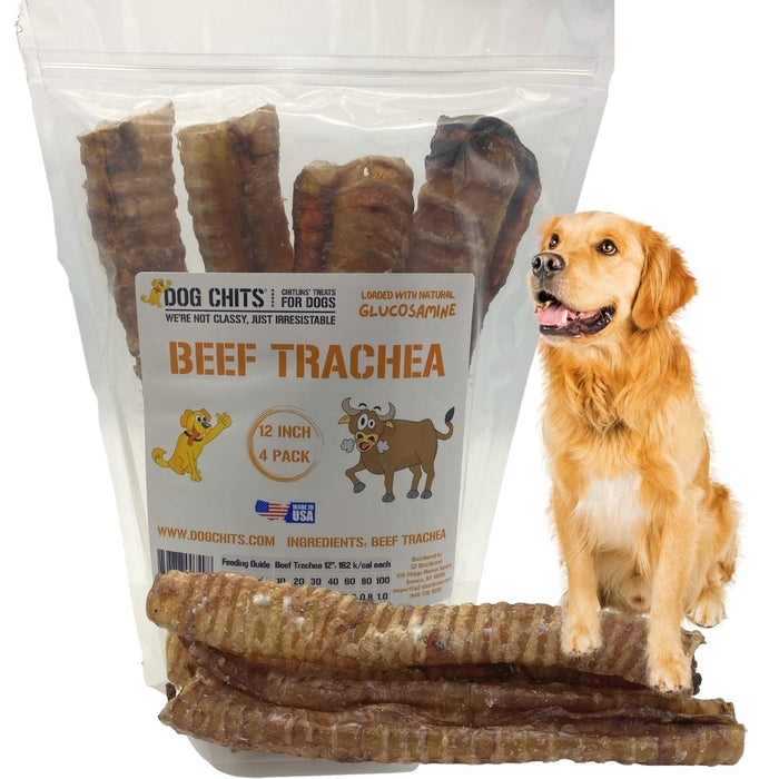 Dog Chits Pet Products Beef Trachea Dog Treats - 12 Inch, 4 Pack